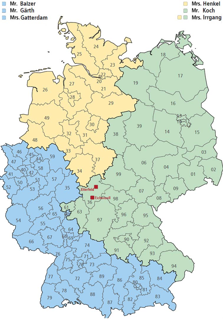 Sales areas of isel Germany AG